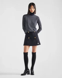 Mujer Prada TEJIDOS DE PUNTO^Jersey De Cuello Alto De Lana Superfina Con Logo De Intarsia