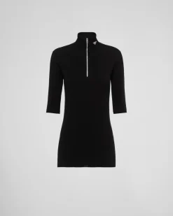 Mujer Prada CAMISAS Y TOPS|TEJIDOS DE PUNTO^Jersey De Cuello Alto En Lana Y Viscosa