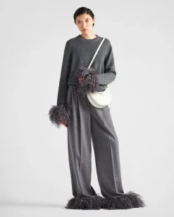 Mujer Prada TEJIDOS DE PUNTO^Jersey De Cuello Redondo De Cachemir Con Ribete De Plumas