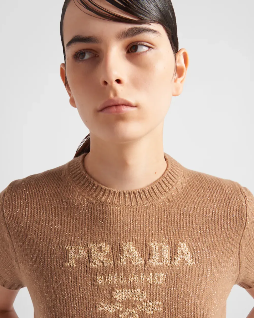 Mujer Prada TEJIDOS DE PUNTO^Jersey De Lana, Cachemir Y Lamé Con Cuello Redondo