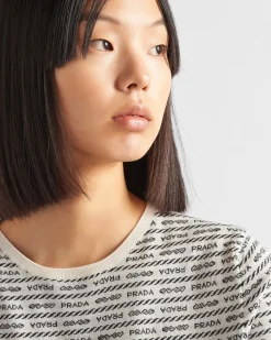 Mujer Prada TEJIDOS DE PUNTO^Jersey De Lana Superfina Con Logo De Intarsia
