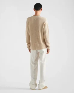 Hombre Prada TEJIDOS DE PUNTO^Jersey De Lino Y Cachemir Con Cuello De Pico