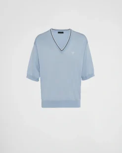 Hombre Prada TEJIDOS DE PUNTO^Jersey De Seda Y Algodón Con Cuello De Pico