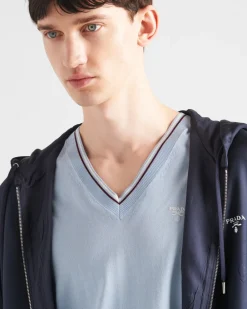 Hombre Prada TEJIDOS DE PUNTO^Jersey De Seda Y Algodón Con Cuello De Pico