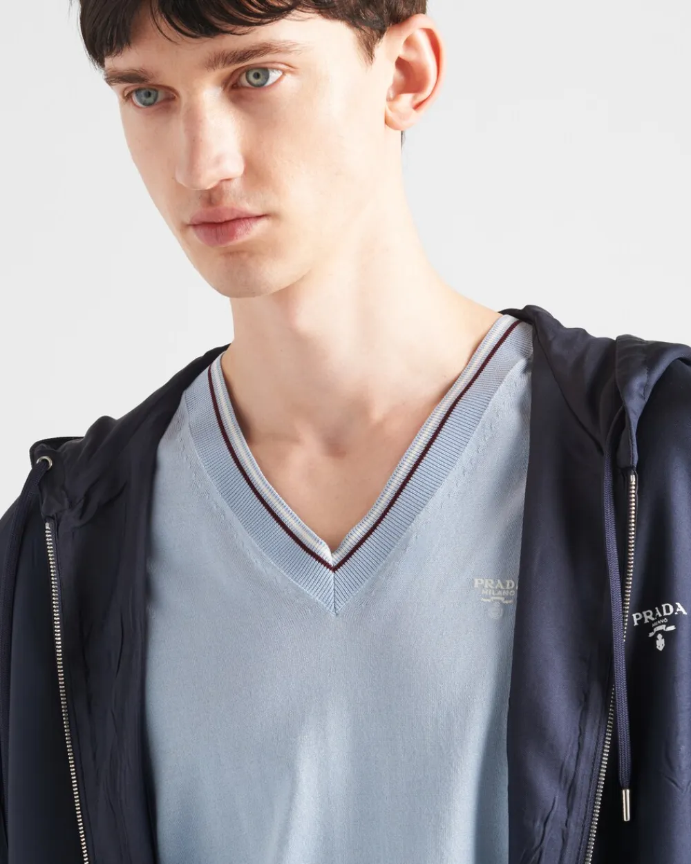 Hombre Prada TEJIDOS DE PUNTO^Jersey De Seda Y Algodón Con Cuello De Pico