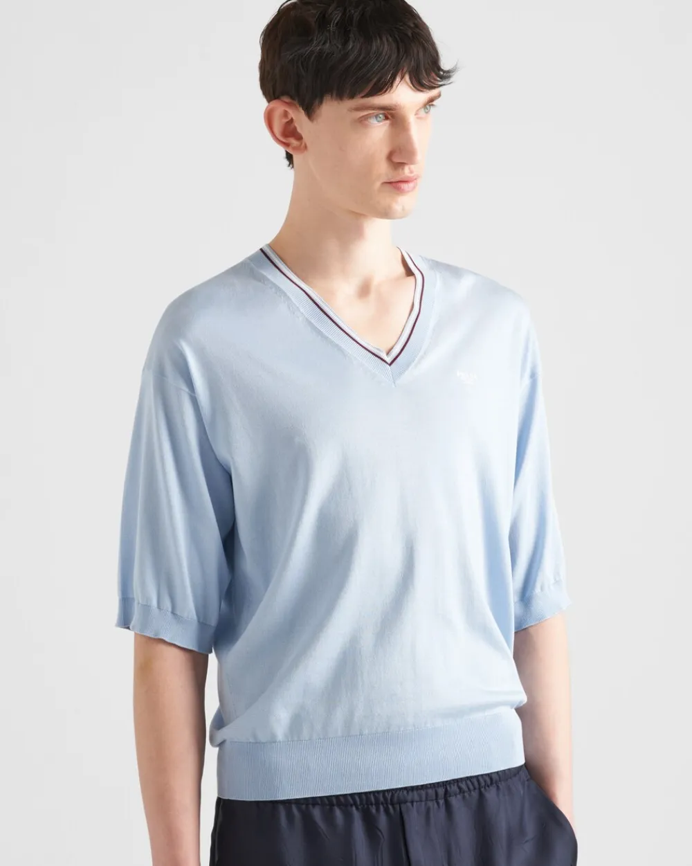 Hombre Prada TEJIDOS DE PUNTO^Jersey De Seda Y Algodón Con Cuello De Pico