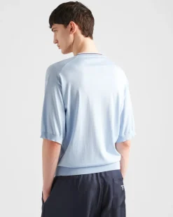 Hombre Prada TEJIDOS DE PUNTO^Jersey De Seda Y Algodón Con Cuello De Pico