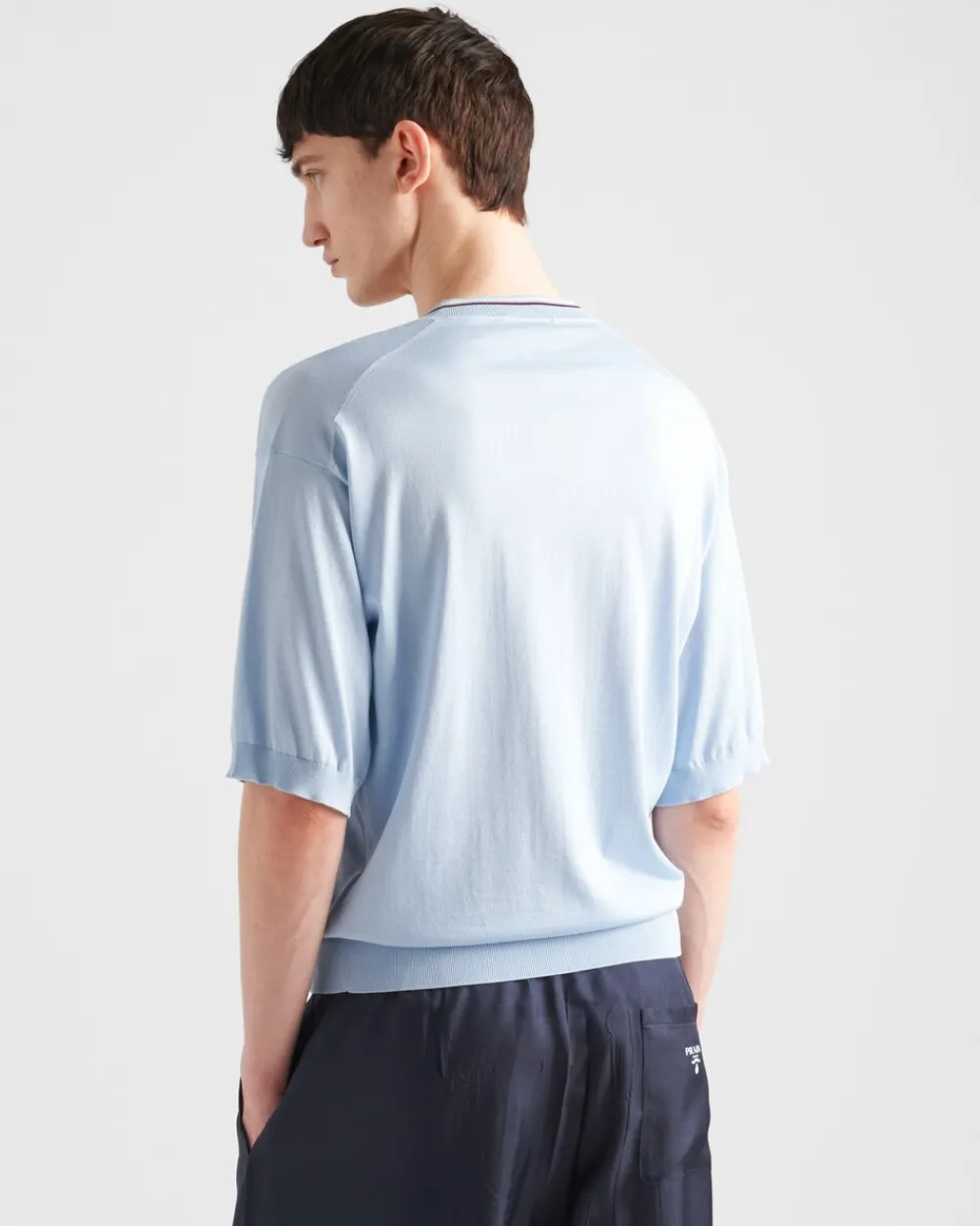 Hombre Prada TEJIDOS DE PUNTO^Jersey De Seda Y Algodón Con Cuello De Pico