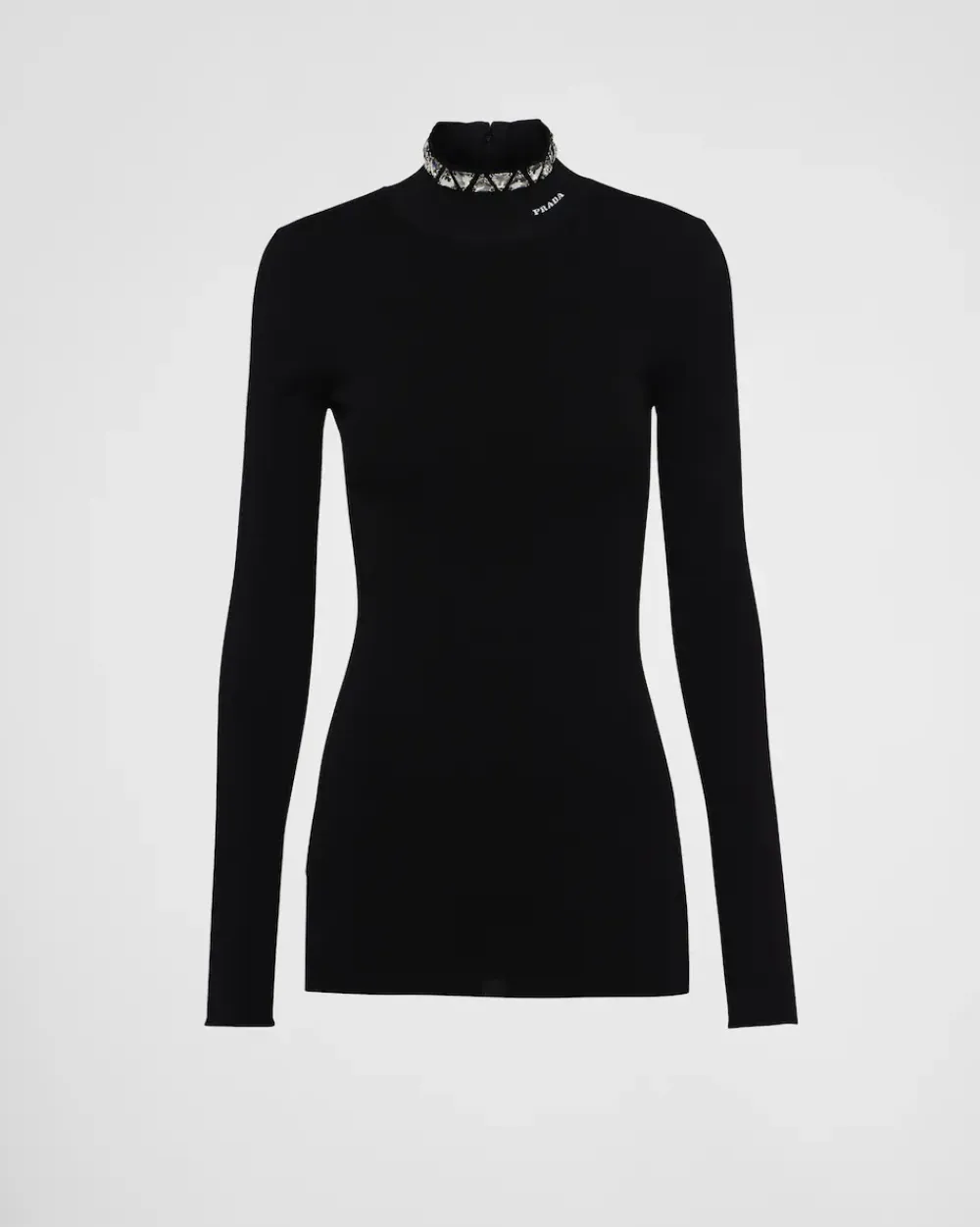 Mujer Prada TEJIDOS DE PUNTO^Jersey De Viscosa Con Cuello Alto Y Cristales