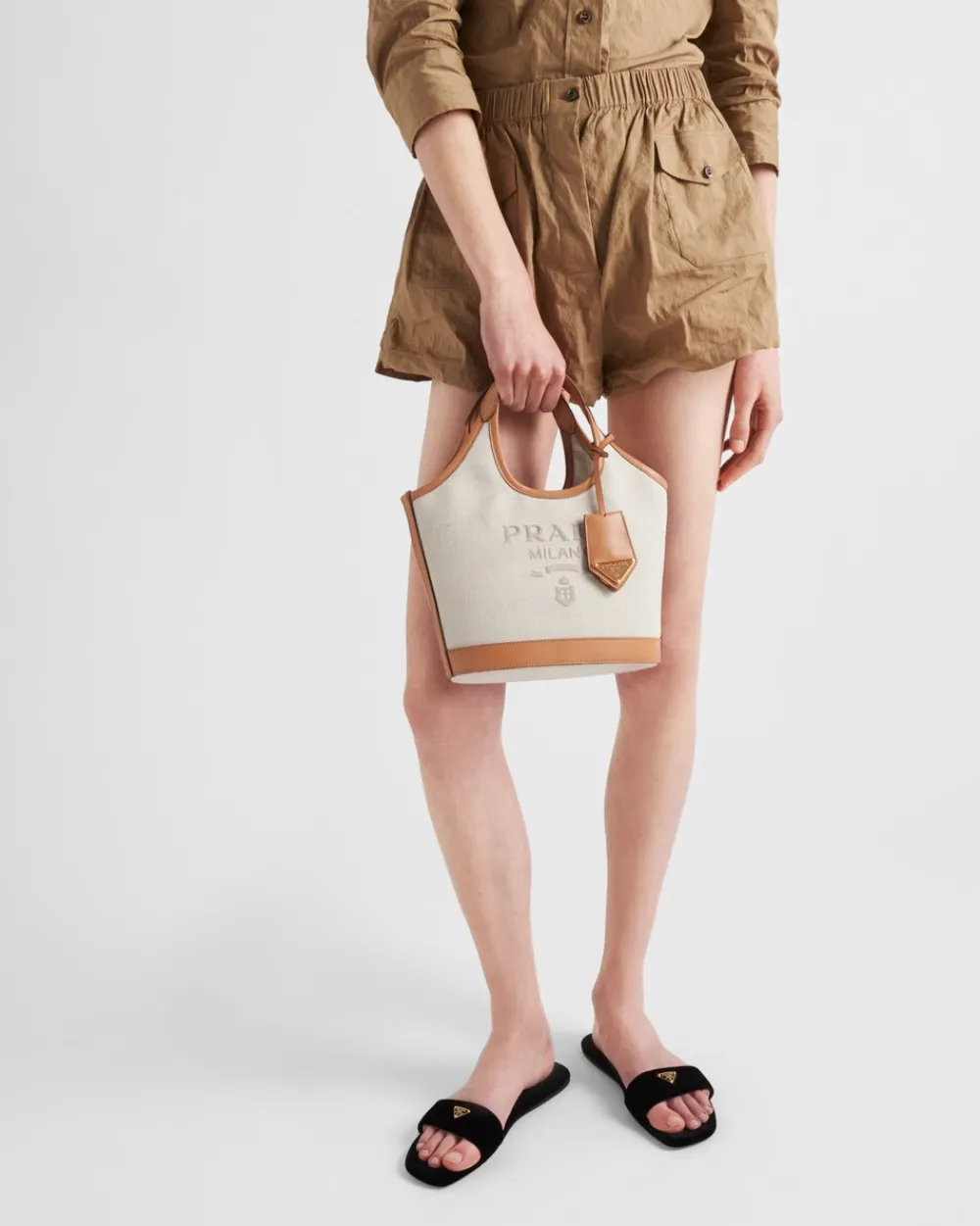 Mujer Prada PRADA SUMMER BAGS|BOLSOS DE HOMBRO^Minibolso De Mezcla De Lino Y Piel Con Hebilla