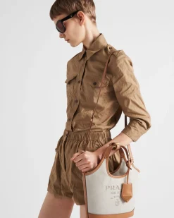 Mujer Prada PRADA SUMMER BAGS|BOLSOS DE HOMBRO^Minibolso De Mezcla De Lino Y Piel Con Hebilla