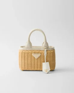 Mujer Prada PRADA SUMMER BAGS|MINIBOLSOS^Minibolso Tote De Mezcla De Lino En Tejido Trenzado