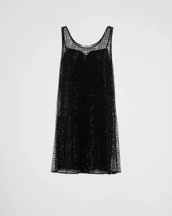 Mujer Prada VESTIDOS^Minivestido De Malla Bordado Con Pedrería