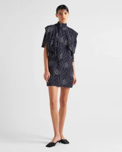 Mujer Prada VESTIDOS^Minivestido De Sablé Estampado Con Cuello Con Lazo