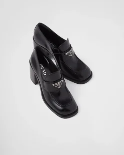 Mujer Prada MOCASINES^Mocasines De Tacón De Piel Cepillada