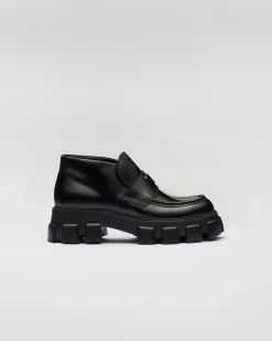Hombre Prada BOTAS^Mocasines Monolith De Charol Con Plataforma