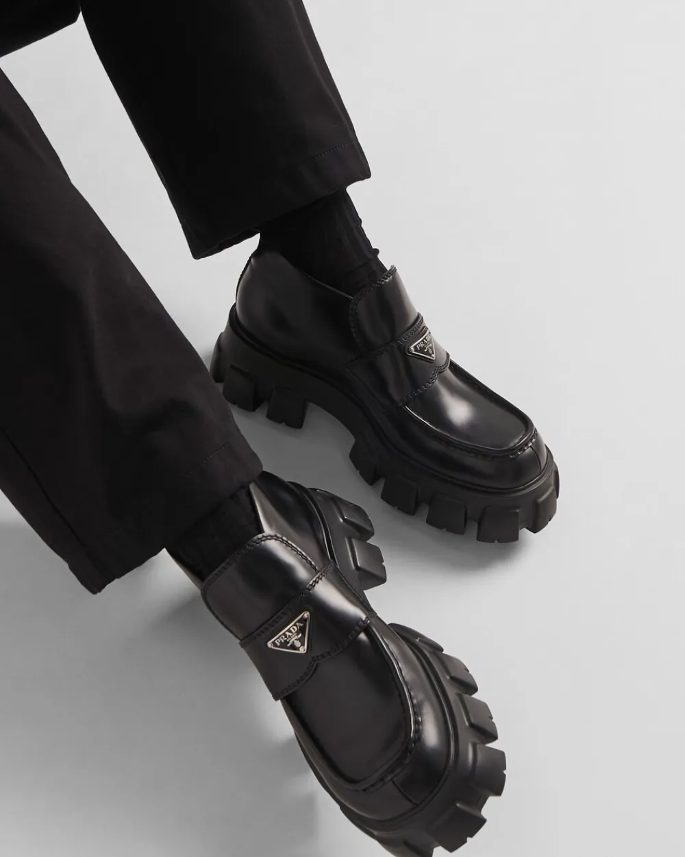 Hombre Prada BOTAS^Mocasines Monolith De Charol Con Plataforma