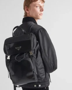 Hombre Prada MOCHILAS Y RIÑONERAS^Mochila De Re-nylon Y Piel Cepillada