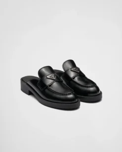Mujer Prada MOCASINES^Mules Chocolate De Piel Cepillada