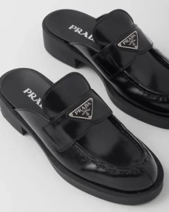 Mujer Prada MOCASINES^Mules Chocolate De Piel Cepillada