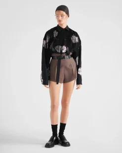 Mujer Prada PANTALONES LARGOS Y CORTOS^Pantalones Cortos De Lana Con Raya Diplomática