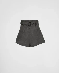 Mujer Prada PANTALONES LARGOS Y CORTOS^Pantalones Cortos De Lana Con Raya Diplomática