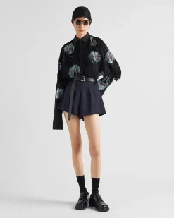 Mujer Prada PANTALONES LARGOS Y CORTOS^Pantalones Cortos De Lana Con Raya Diplomática