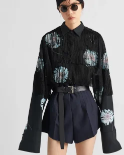 Mujer Prada PANTALONES LARGOS Y CORTOS^Pantalones Cortos De Lana Con Raya Diplomática