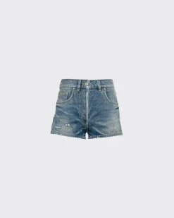 Mujer Prada TEJIDO VAQUERO^Pantalones Cortos De Tejido Vaquero Orgánico
