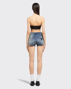 Mujer Prada TEJIDO VAQUERO^Pantalones Cortos De Tejido Vaquero Orgánico