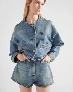 Mujer Prada TEJIDO VAQUERO^Pantalones Cortos Vaqueros