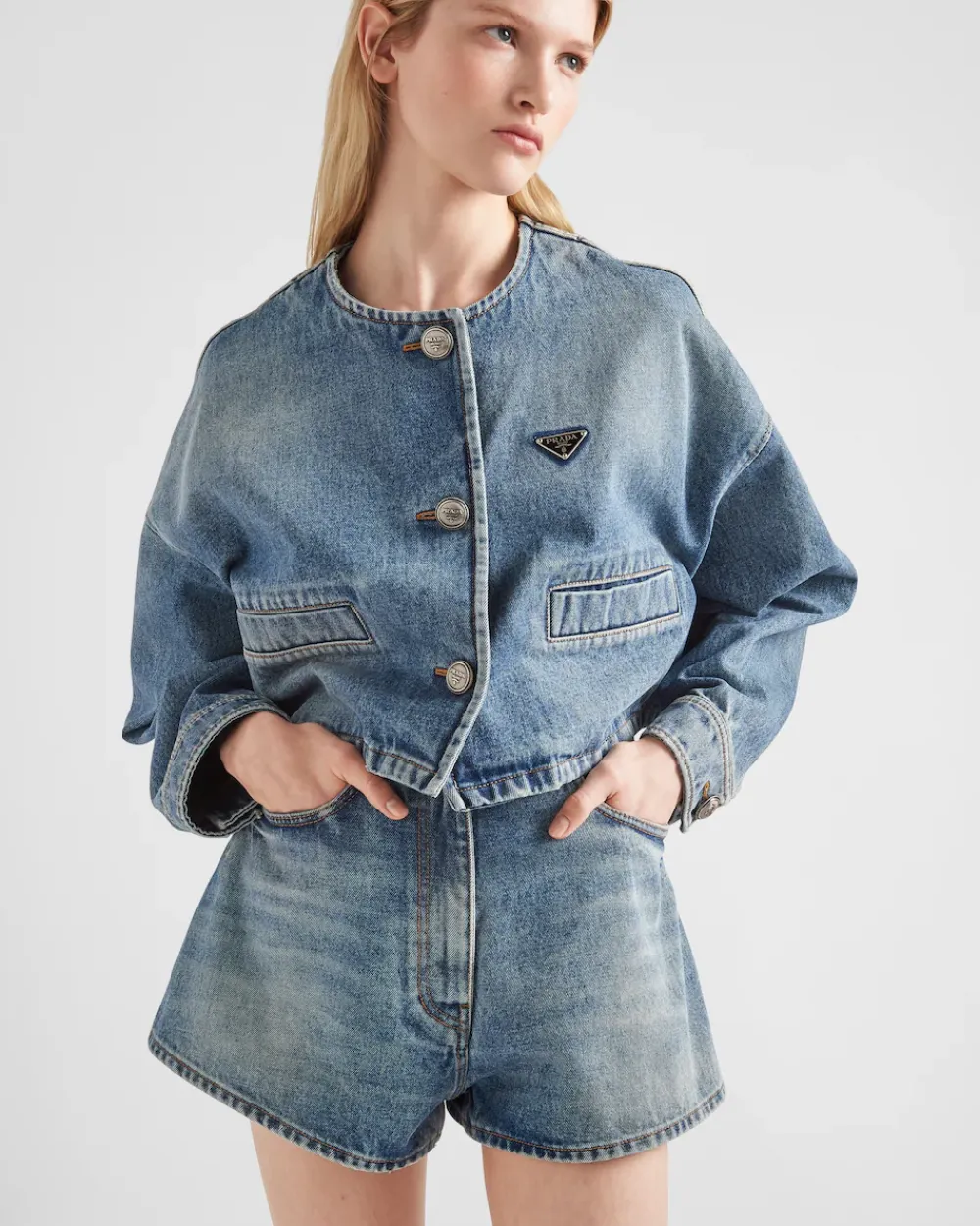Mujer Prada TEJIDO VAQUERO^Pantalones Cortos Vaqueros