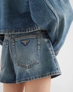 Mujer Prada TEJIDO VAQUERO^Pantalones Cortos Vaqueros