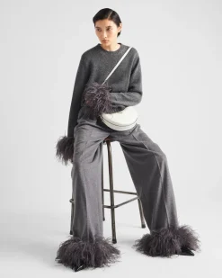 Mujer Prada PANTALONES LARGOS Y CORTOS^Pantalones De Cachemir Con Plumas