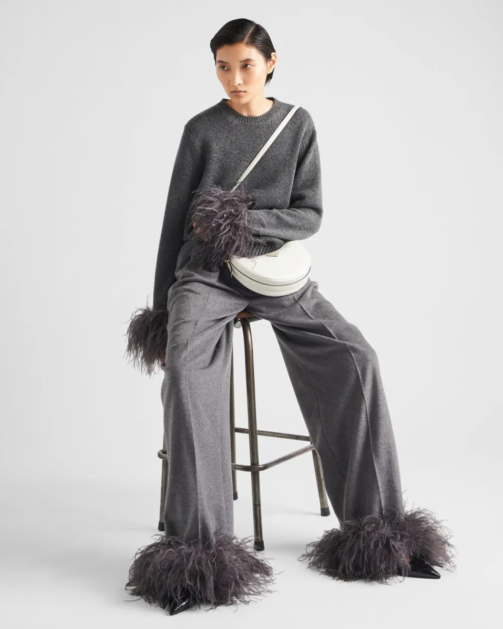 Mujer Prada PANTALONES LARGOS Y CORTOS^Pantalones De Cachemir Con Plumas