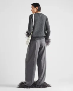 Mujer Prada PANTALONES LARGOS Y CORTOS^Pantalones De Cachemir Con Plumas