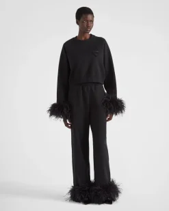 Mujer Prada PANTALONES LARGOS Y CORTOS|CAMISETAS Y SUDADERAS^Pantalones Deportivos De Felpa De Algodón Con Ribete De Plumas