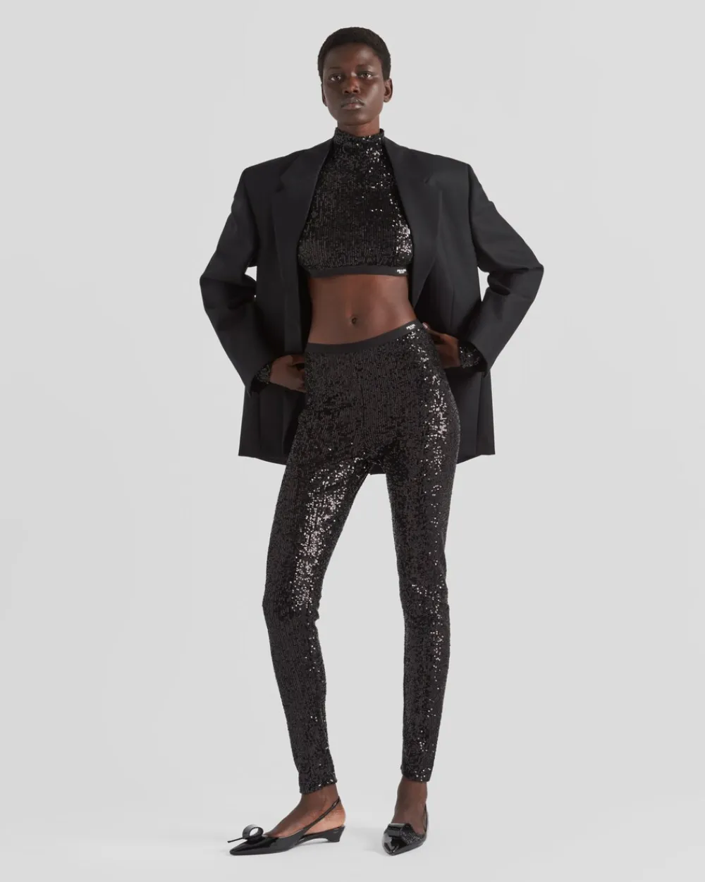 Mujer Prada PANTALONES LARGOS Y CORTOS^Pantalones Elásticos De Lentejuelas