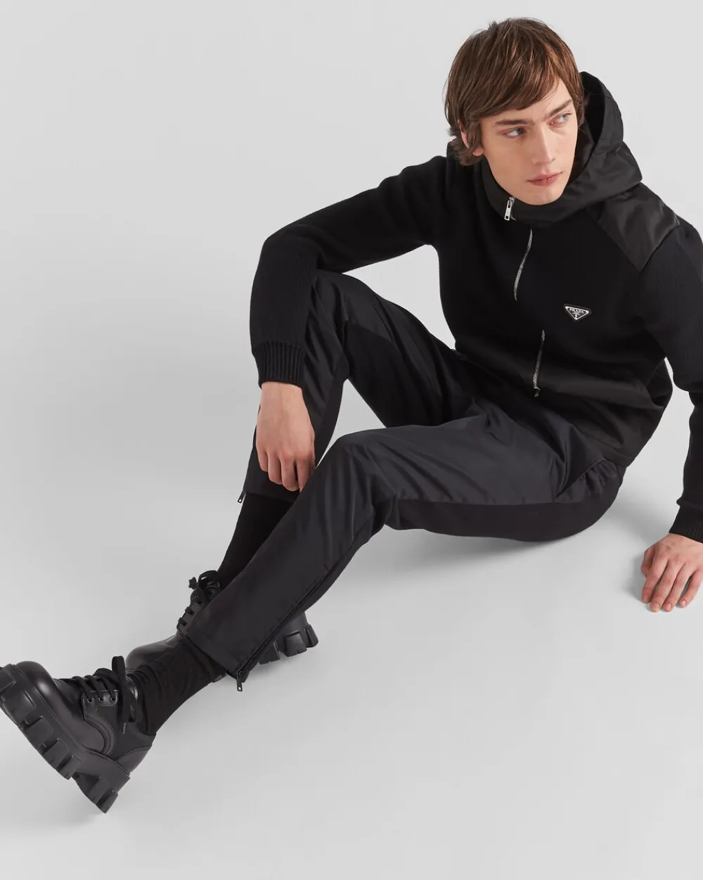 Hombre Prada TEJIDOS DE PUNTO^Pantalones En Lana Y Gabardina De Re-nylon