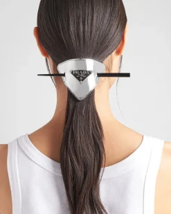 Mujer Prada DIADEMAS Y ACCESORIOS PARA EL PELO^Pasador De Pelo De Piel Cepillada Con Palo