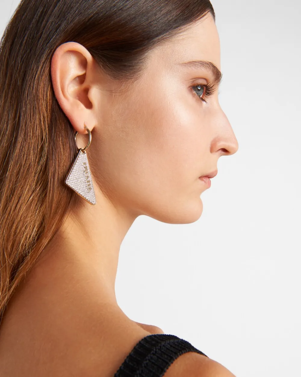 Mujer Prada JOYAS DE PLATA^Pendiente Con Joyas Y Logo En Cristal
