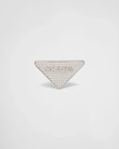 Mujer Prada JOYAS DE PLATA^Pendiente Con Joyas Y Logo En