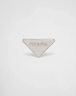 Mujer Prada JOYAS DE PLATA^Pendiente Izquierdo Con Joyas Y Logo En