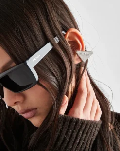 Mujer Prada JOYAS DE PLATA^Pendiente Izquierdo Con Joyas Y Logo En