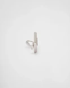 Mujer Prada JOYAS DE PLATA^Pendiente Izquierdo Con Joyas Y Logo En