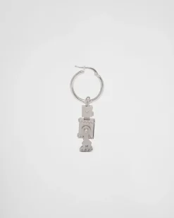 Hombre Prada JOYAS DE PLATA^Pendiente úNico Con Colgante Joya De Robot