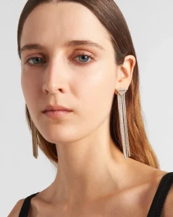 Mujer Prada JOYAS DE PLATA^Pendientes Con Circonitas Y Logo En Cristal