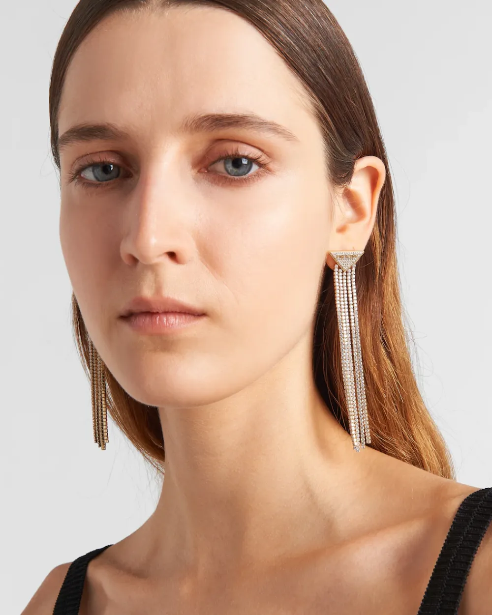 Mujer Prada JOYAS DE PLATA^Pendientes Con Circonitas Y Logo En Cristal