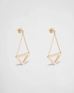 Mujer Prada COLECCIÓN DE JOYERÍA ELEGANTE^Pendientes Con Colgante Calado Eternal Gold De Oro Amarillo Y Diamantes
