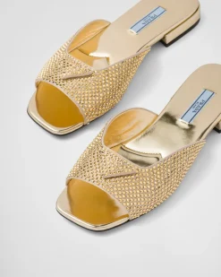 Mujer Prada PANTUFLAS Y CHINELAS^Sandalias De Satén Con Cristales